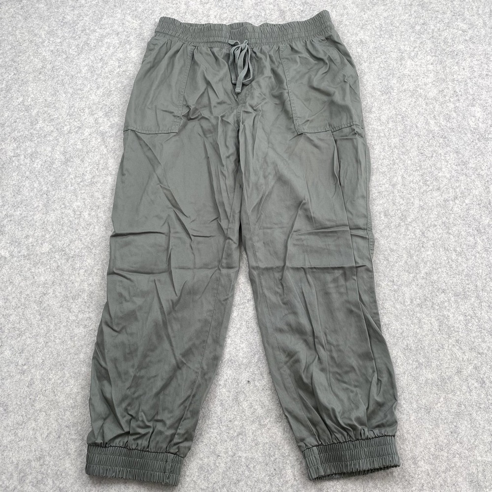 A New Day Jogger Pants Womens L (33x26) Green Twill Elastic Waist Cuffs Pull On
